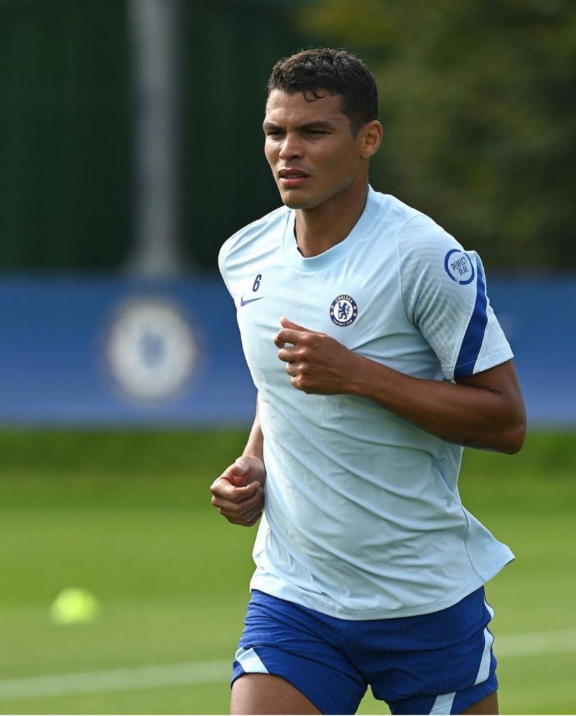 Chelsea star Thiago Silva was pictured training for the first time at Cobham.
