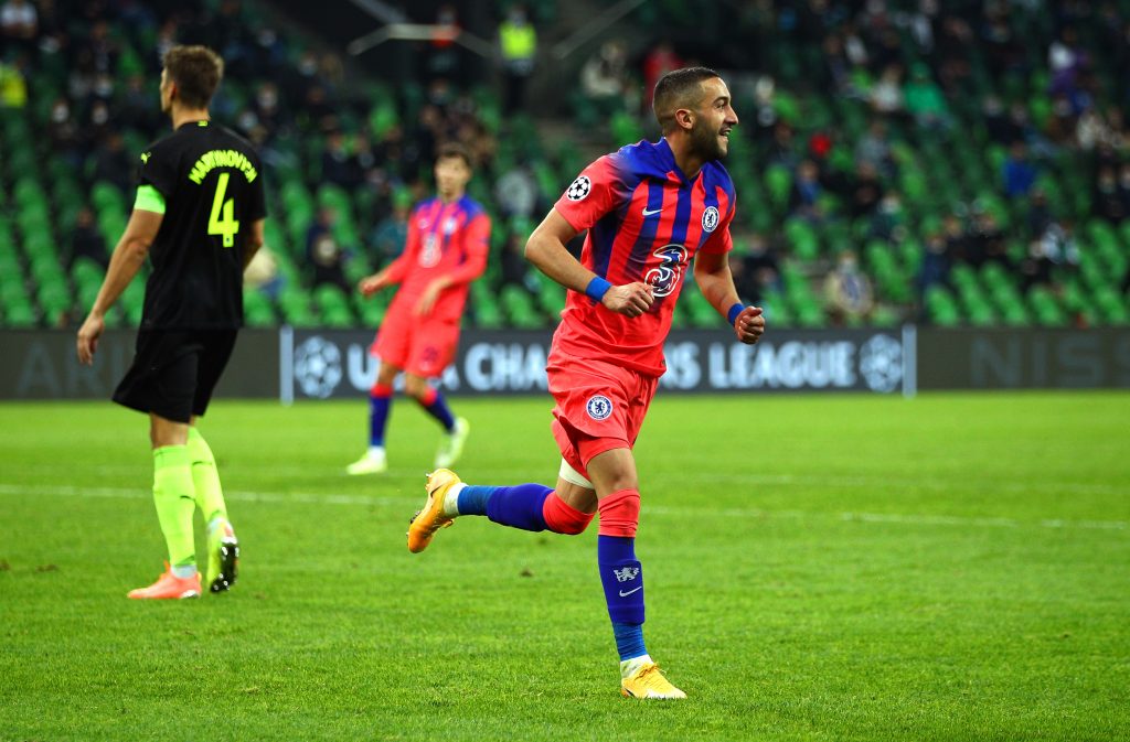 Hakim Ziyech scored his first goal for Chelsea against Krasnodar