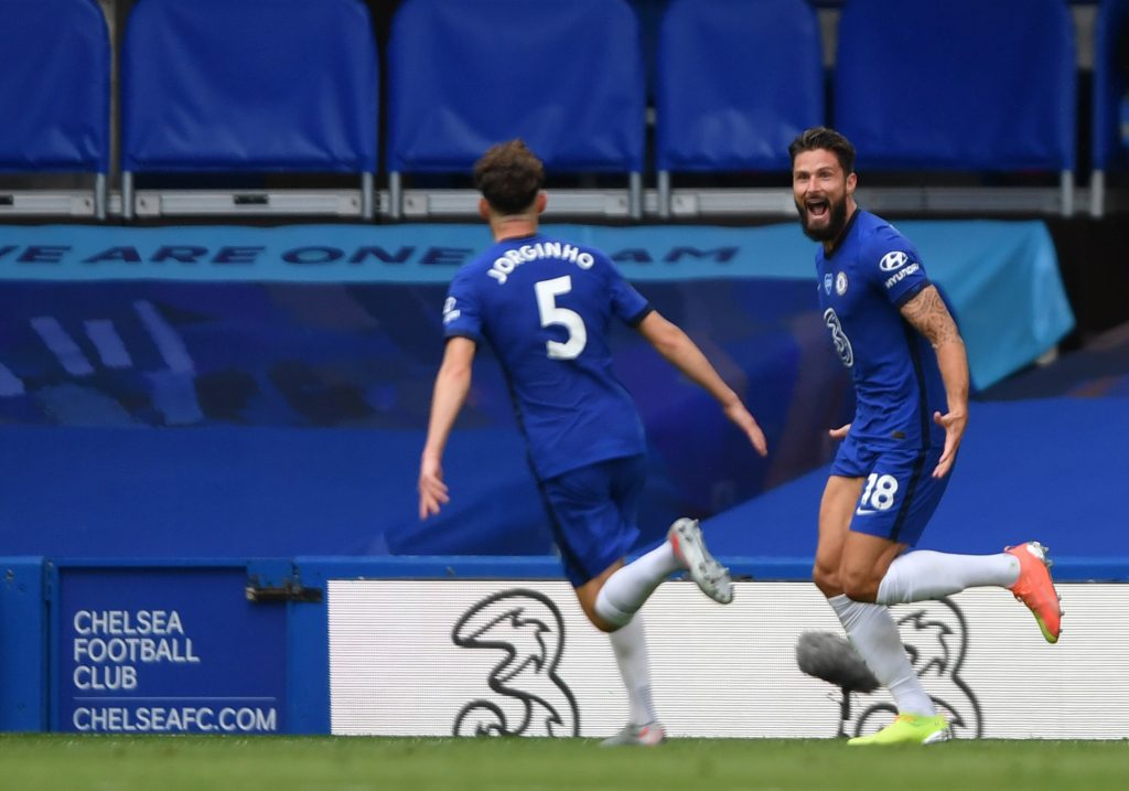 Chelsea midfielder Jorginho has spoken about the joy he felt seeing Olivier Giroud his first goal in the Champions League this season. (GETTY Images)