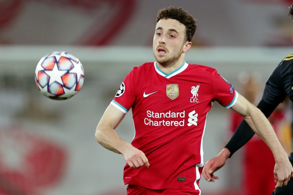 Liverpool star Diogo Jota could potentially miss the EFL Cup final against Chelsea due to injury. (Photo by Richard Sellers/Soccrates/Getty Images)