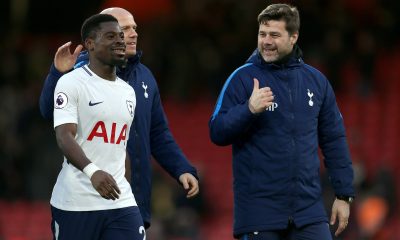 Mauricio Pochettino with Serge Aurier during his days at Tottenham Hotspur. Copyright: Steven Paston 35473504