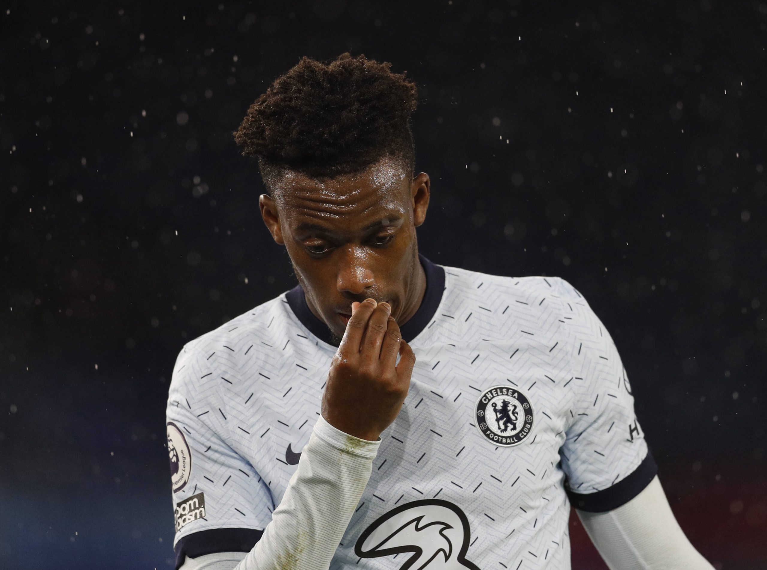 Dejected Callum Hudson-Odoi of Chelsea during the Premier League match at the King Power Stadium, Leicester. Picture da
