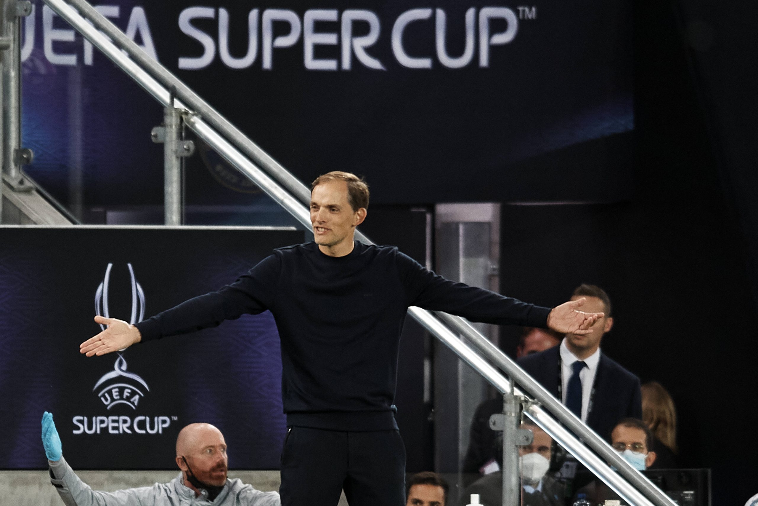 Thomas Tuchel on the sidelines in the UEFA Super Cup final vs Villarreal.