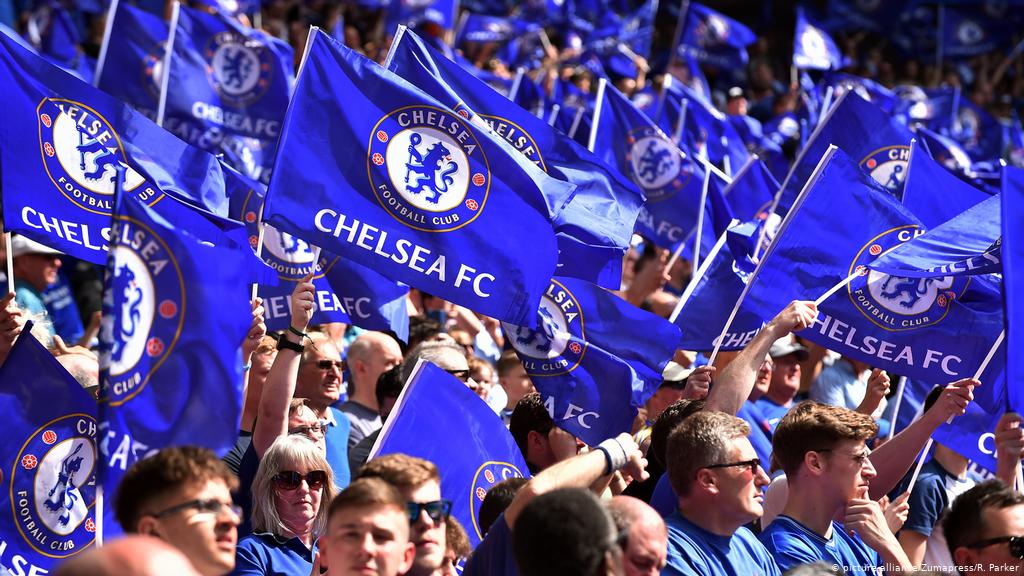 Chelsea fans waving their Blue flags.