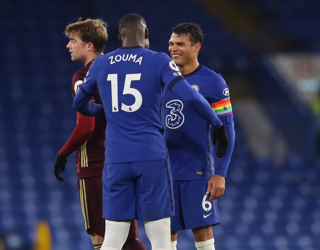 Thiago Silva of Chelsea celebrates the win with Kurt Zouma of Chelsea during the Premier League match at Stamford Bridge, London. Picture date: 5th December 2020. Picture credit should read: David Klein/Sportimage PUBLICATIONxNOTxINxUK SPI-0792-0067