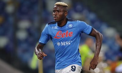 Victor Osimhen of SSC Napoli during the Serie A 2021/2022 football match between SSC Napoli and Cagliari Calcio.