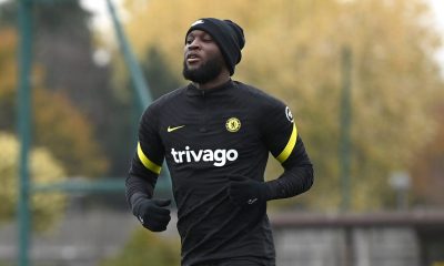 Chelsea striker, Romelu Lukaku, in training.