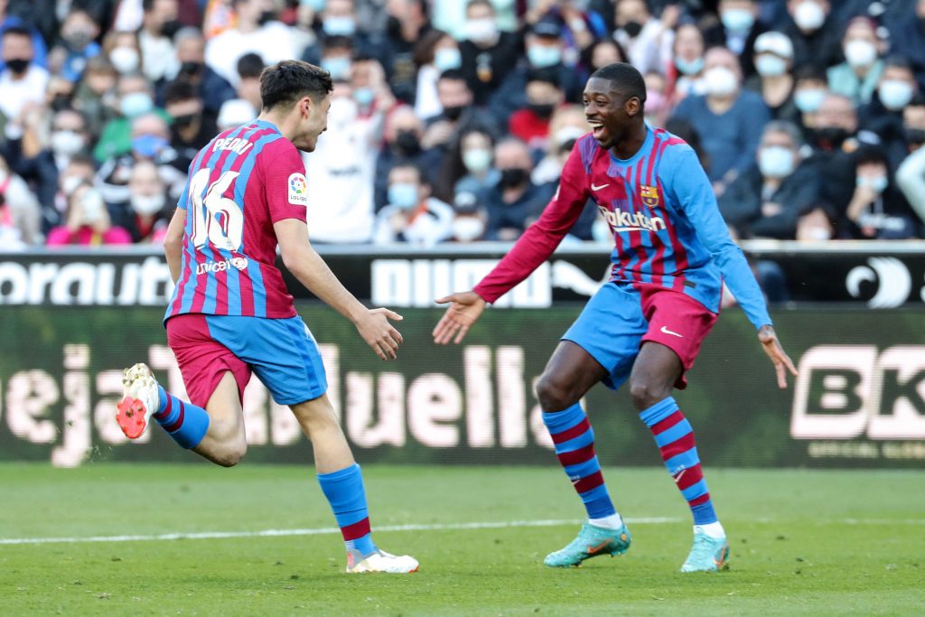Ousmane Dembele in action for Barcelona.(Photo by JOSE JORDAN/AFP via Getty Images)