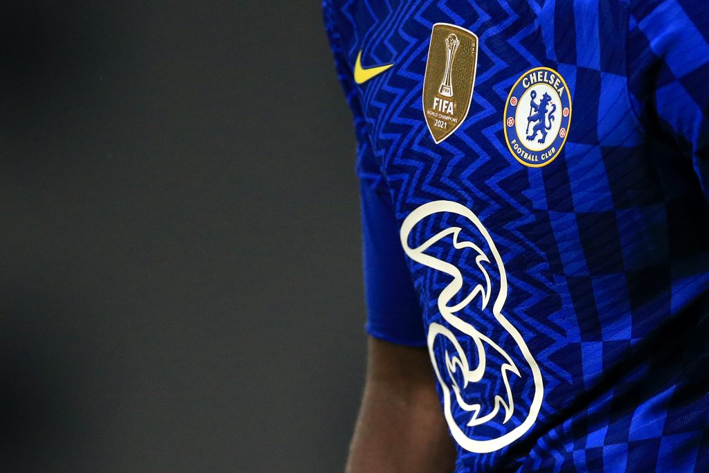 Chelsea will continue to wear the 'Three' logo in their upcoming matches despite current deal being suspended. (Photo by Stephen Pond/Getty Images)