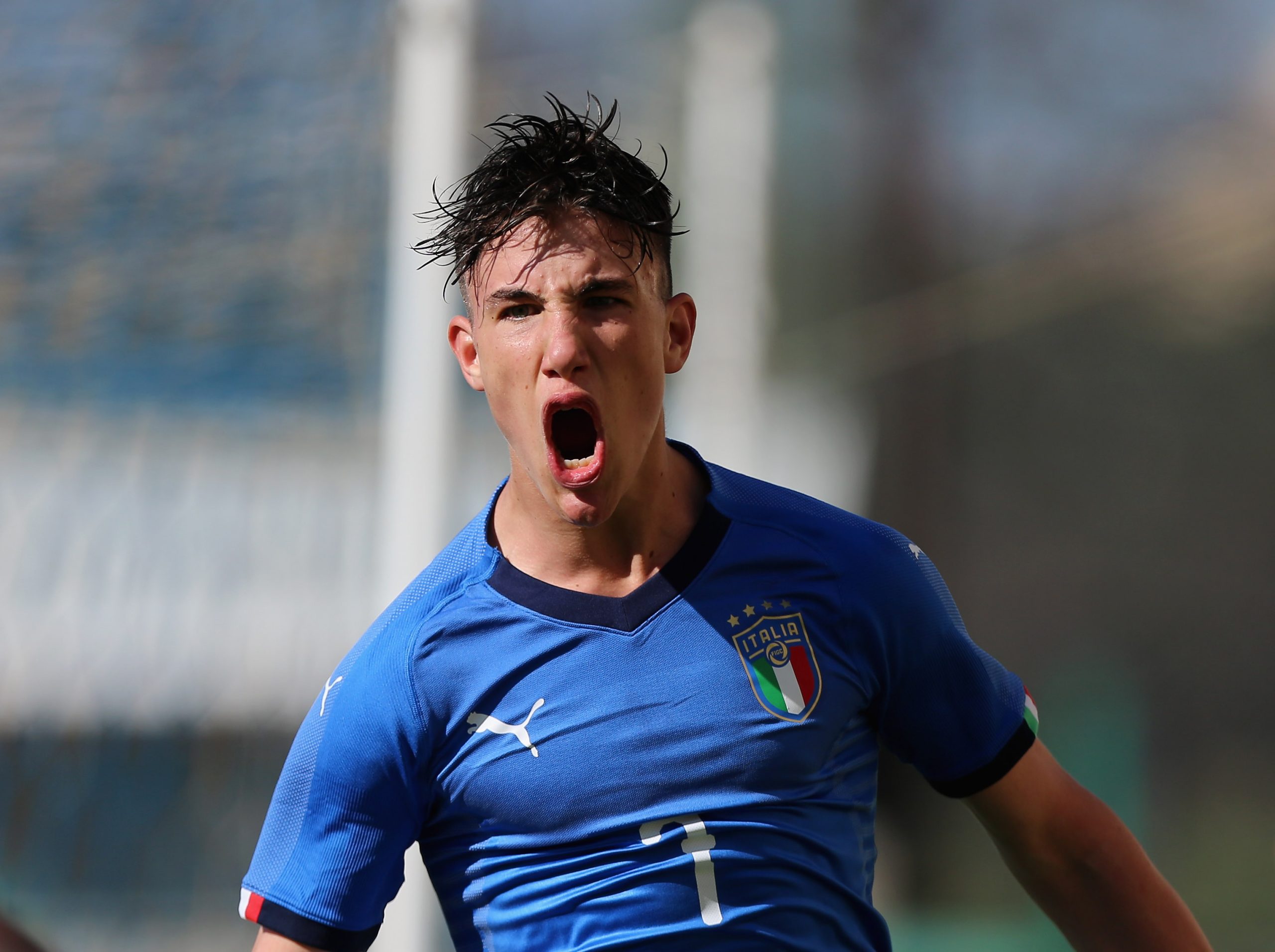 Cesare Casadei of Italy U16 celebrates after scoring against Germany U16.