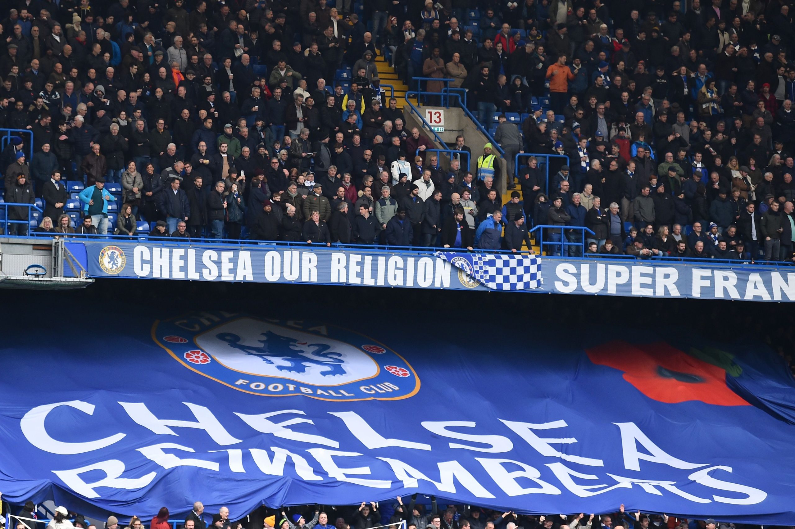 Chelsea fans at Stamford Bridge during a match against Crystal Palace.
