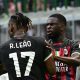Rafael Leao celebrates a goal with AC Milan teammate and former Chelsea defender, Fikayo Tomori.