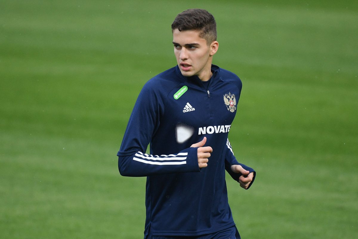 Midfielder Arsen Zakharyan takes part in a training session at the Novogorsk training centre in Khimki outside Moscow on May 20, 2021, as the Russian national football team kicked off its preparation for the upcoming EURO 2020 football tournament. - The European championship, which was delayed from last year due to the coronavirus pandemic, is set to take place across the continent between June 11 and July 11, 2021