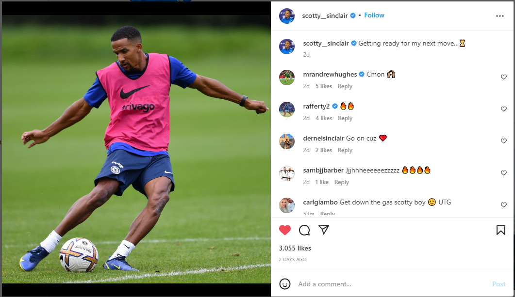 Scott Sinclair is training with Chelsea to prepare for his next move.