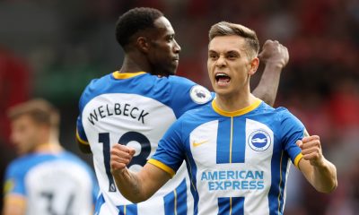 Brighton star Leandro Trossard with Danny Welbeck in the background.