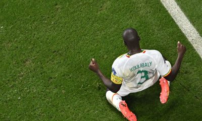 Kalidou Koulibaly celebrates scoring against Ecuador. (Photo by MANAN VATSYAYANA/AFP via Getty Images) Senegal