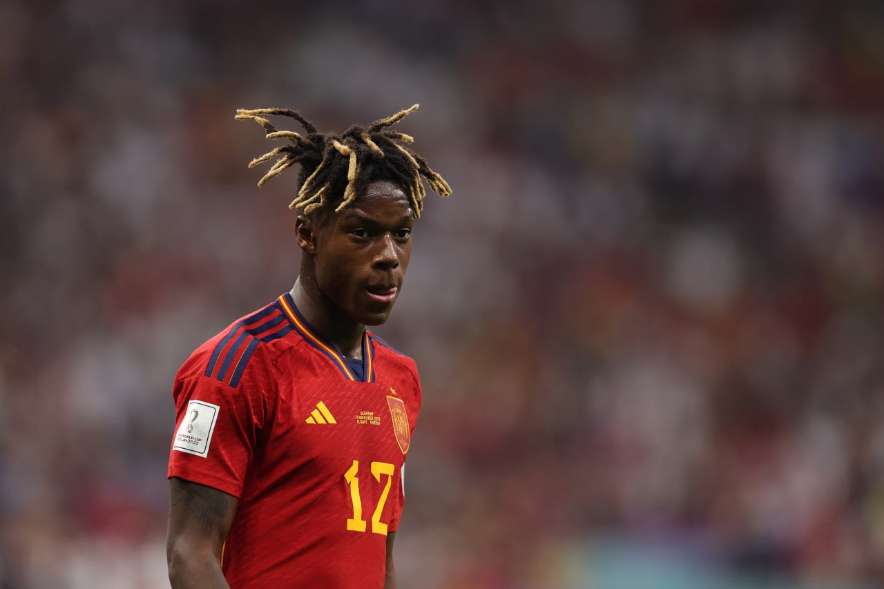 Nico Williams of Athletic Bilbao in action for Spain at the 2022 FIFA World Cup. (Photo by Richard Heathcote/Getty Images)