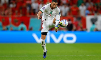 Morocco's Hakim Ziyech controls the ball against Belgium. (Photo by ODD ANDERSEN/AFP via Getty Images)