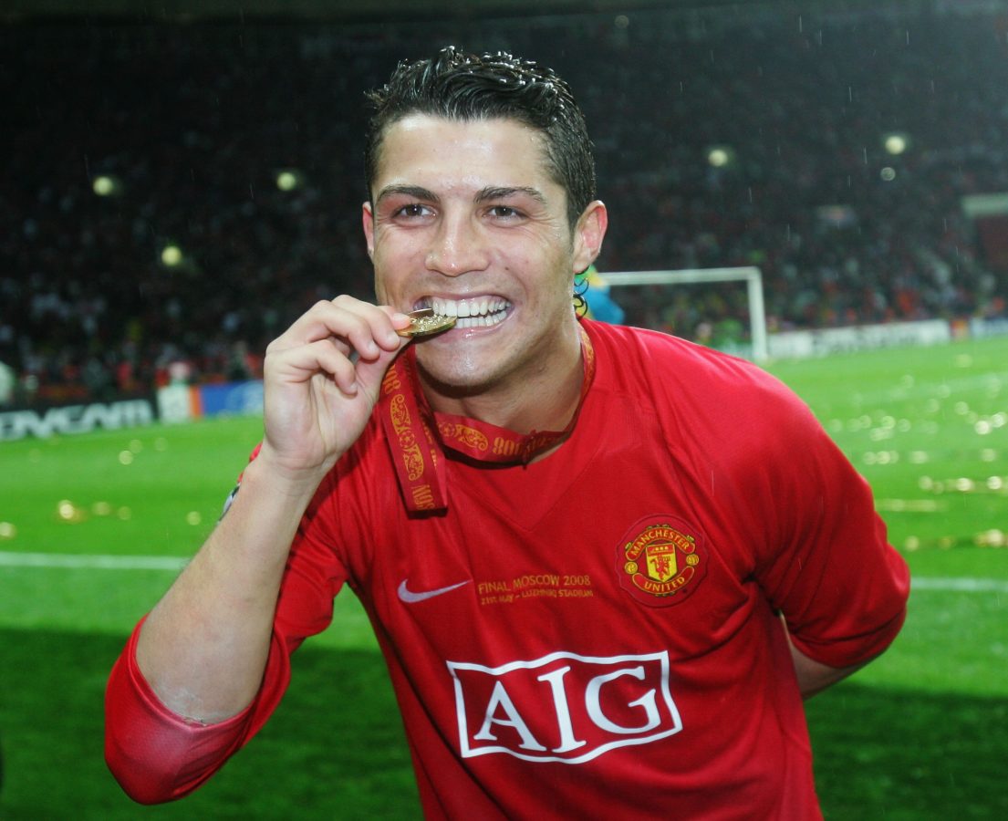 Cristiano Ronaldo of Manchester United after winning the UEFA Champions League 2008 final against Chelsea.  (Photo by Alex Livesey/Getty Images)
