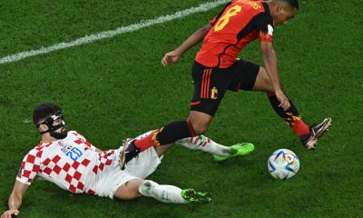 Josko Gvardiol fights for the ball with Belgium's Youri Tielemans.