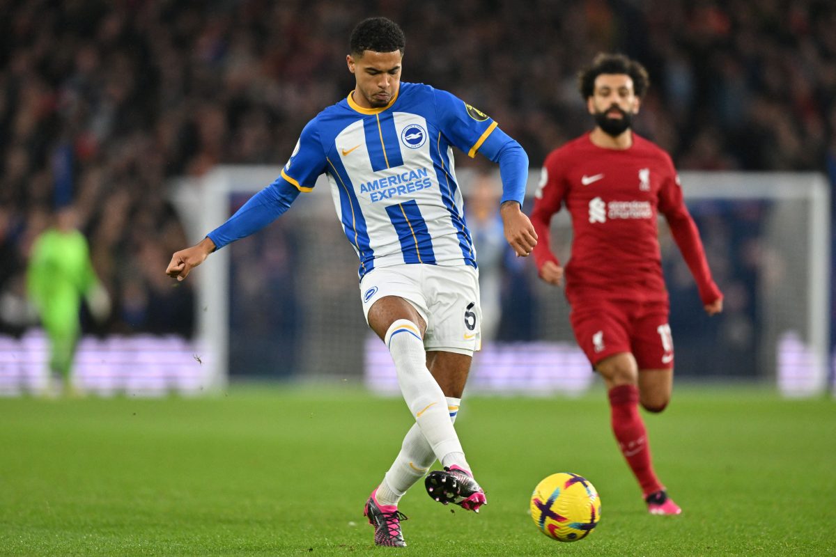 Brighton's English defender Levi Colwill passes the ball during the English Premier League football match between Brighton and Hove Albion and Liverpool at the American Express Community Stadium in Brighton, southern England on January 14, 2023