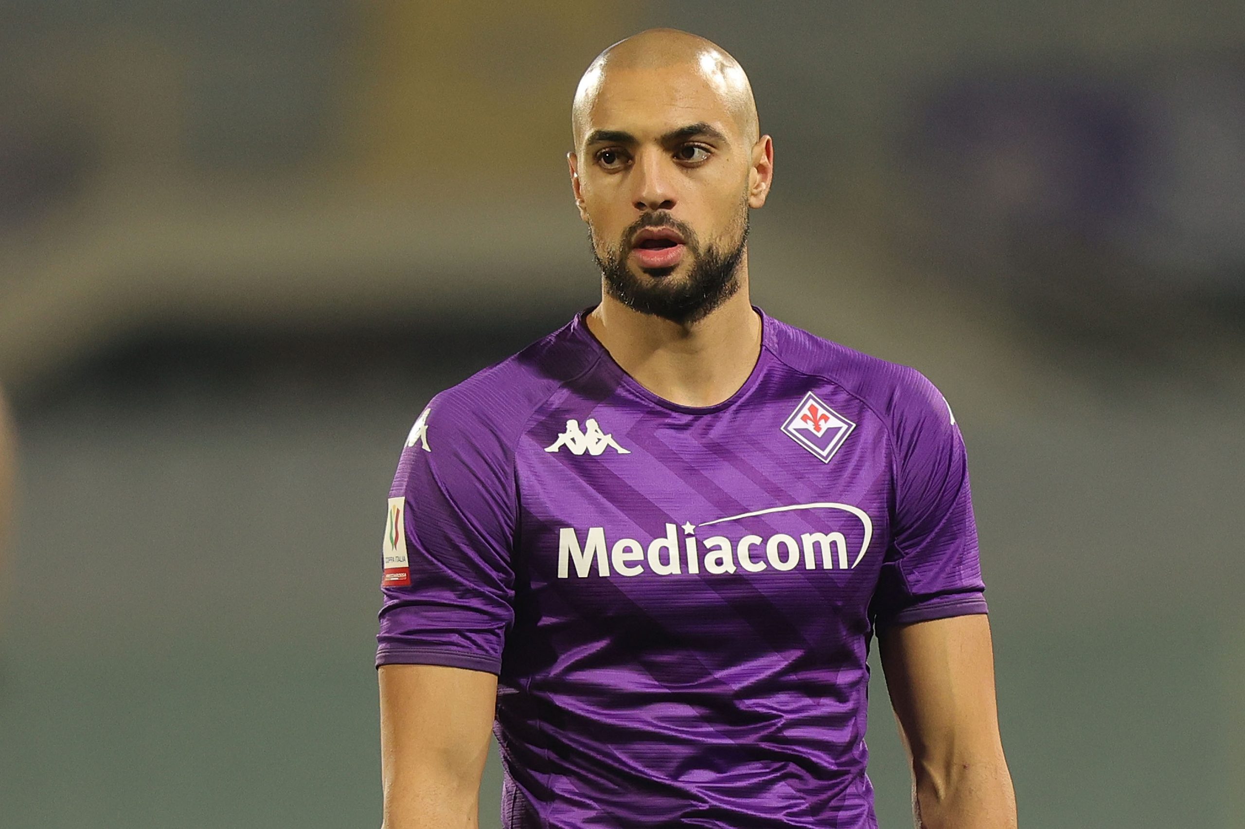 Sofyan Amrabat of ACF Fiorentina looks on during the Coppa Italia Quarter Final matcy between Fiorentina and Torino at Stadio Artemio Franchi on February 1, 2023 in Florence, Italy.