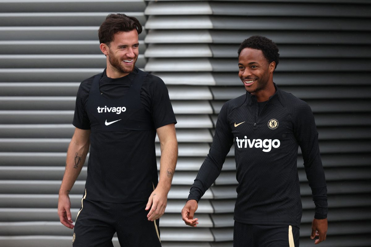 Chelsea's English defender Ben Chilwell (L) and Chelsea's English midfielder Raheem Sterling arrive for a training session on the eve of the UEFA Champions League group E football match between England's Chelsea and Austria's Red Bull Salzburg at the team's training ground in London on September 13, 2022