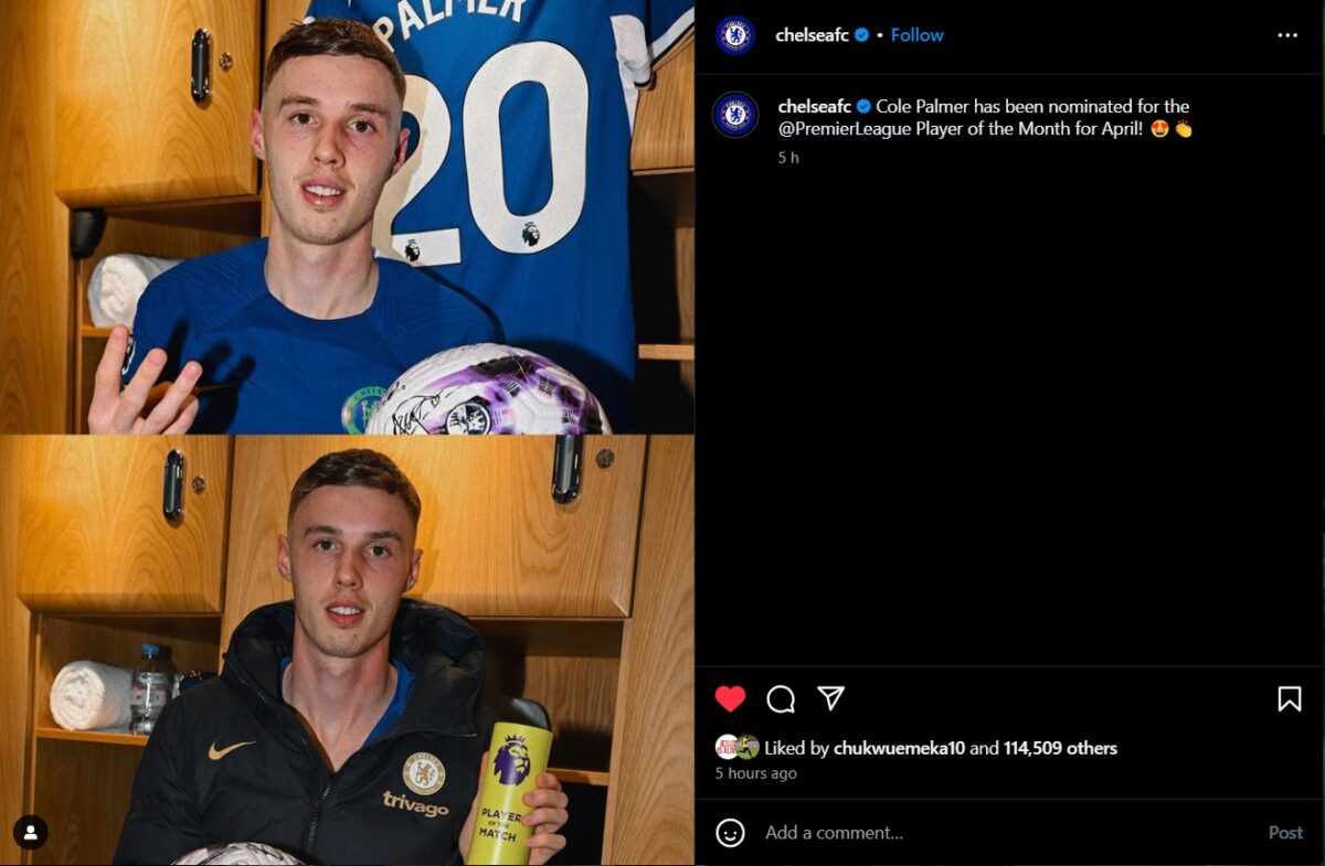 Chelsea star Cole Palmer's nomination for April's Premier League Player of the Month has his teammates' approval.