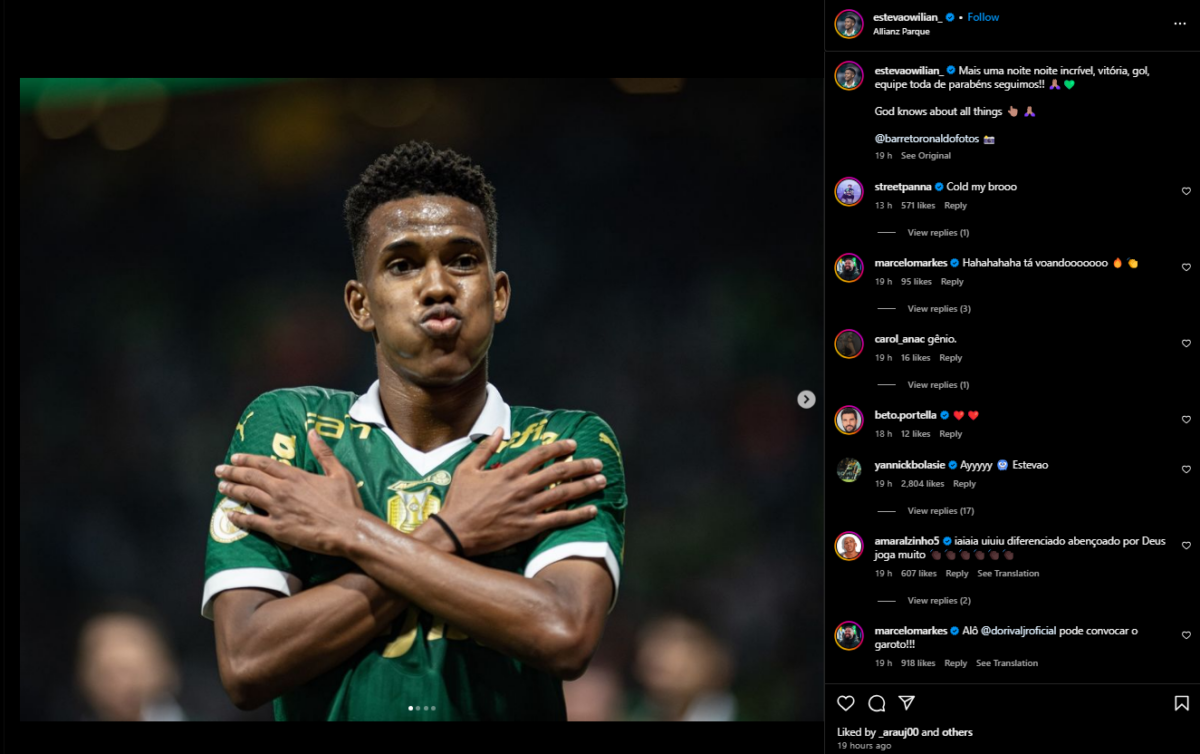 Estevao Willian's Instagram post